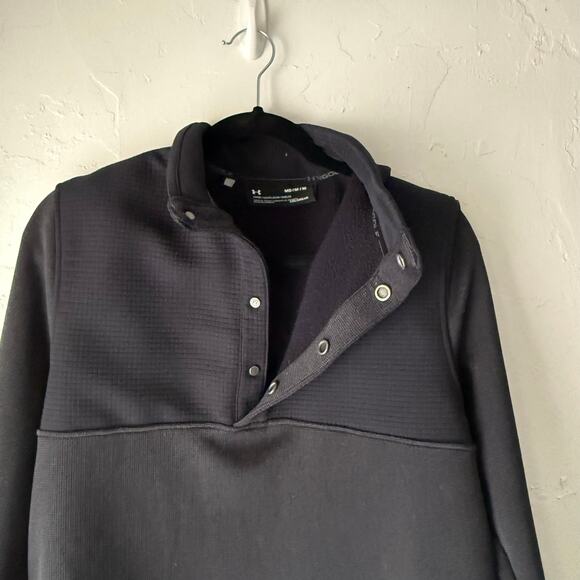 Under Armour ColdGear Black Snap‎ Pullover Size M Waffle Lined Quarter Button - Picture 2 of 10